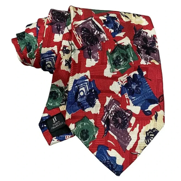 Hickey Freeman Necktie Floral USA Handsewn Italian Silk Multicolor Men's Tie - Picture 2 of 9